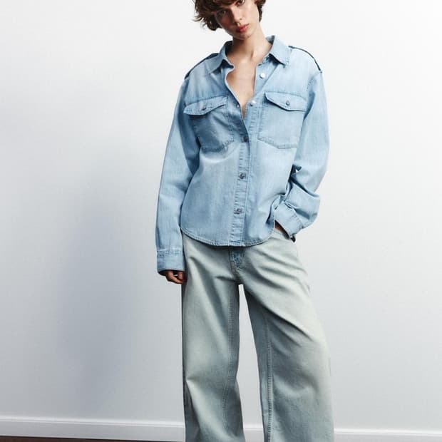자라 버클 데님 견장 연청 데님 셔츠 xl