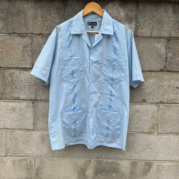 90s esquire 빈티지 쿠바 구아야베라 셔츠 하늘색 L
