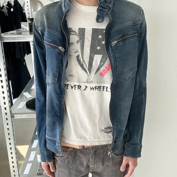 지스타 로우 워시드 백포켓 데님 자켓