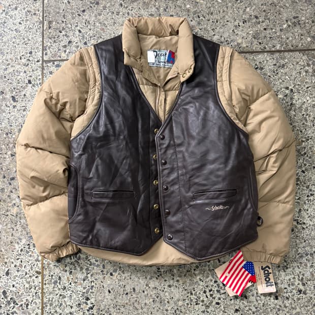 [M] 80s Schott 래더 베스트 다운 자켓