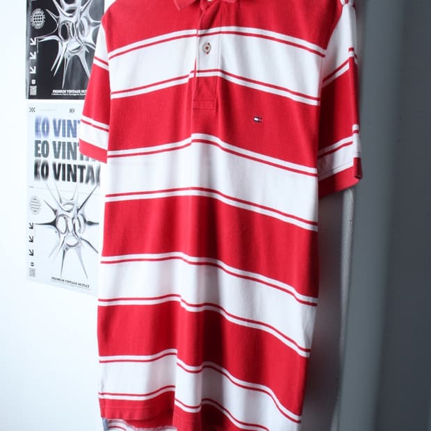 (S-2XL) 타미힐피거 반팔 카라 티셔츠 스트라이프 레드-199978
