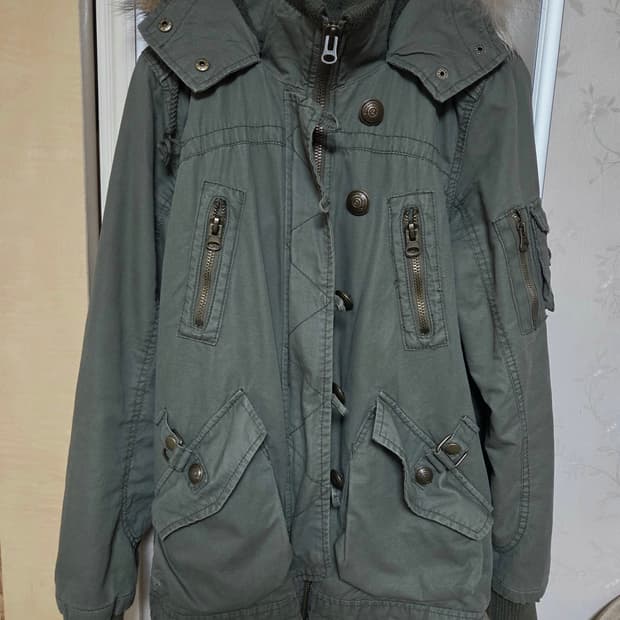 빈티지 카키 퍼야상 점퍼y2k