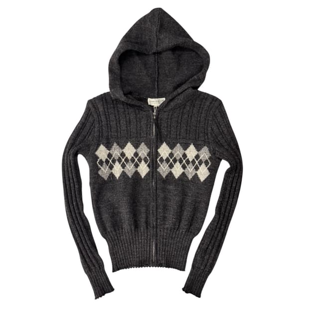 LYNN HOLLYN 아가일 울 후드 집업 자켓 차콜