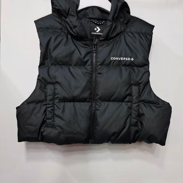 컨버스 여성 숏 덕다운 후드 패딩 조끼