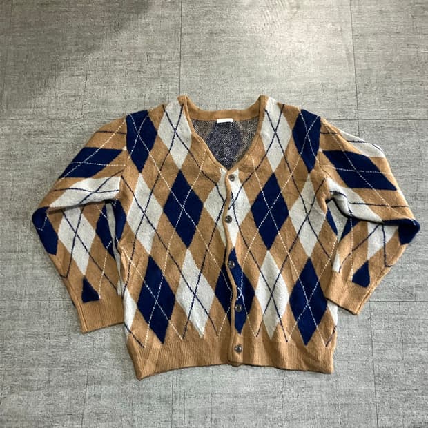 일본빈티지 올드스쿨아메카지 혁오풍 아가일 니트가디건