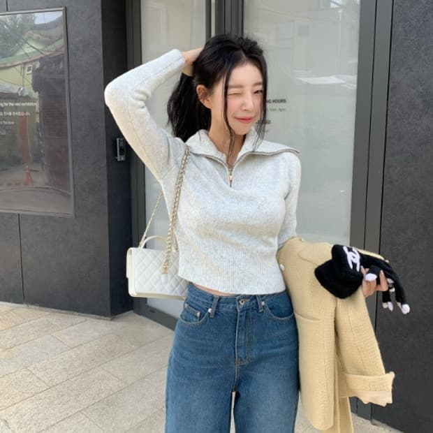 [시예 siye] desert 니트 집업 (멜란지)