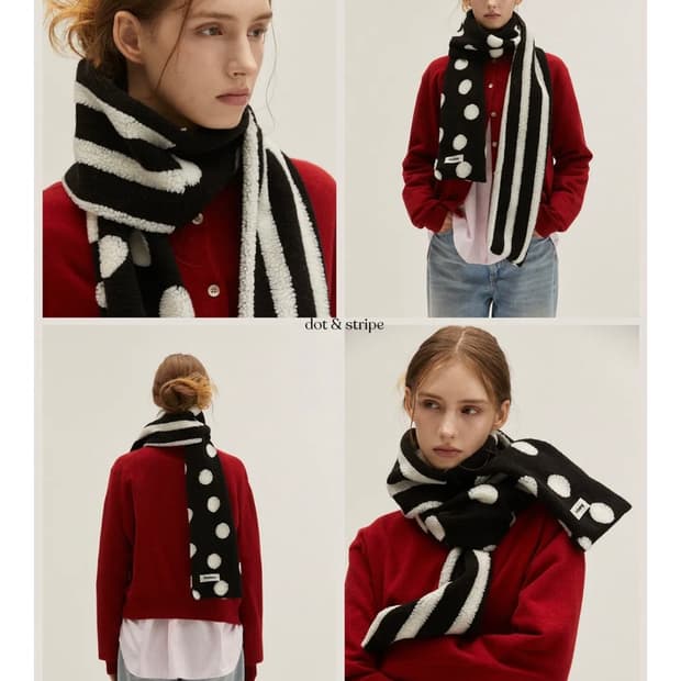 포지타니 도트 앤 스트라이프 머플러 블랙