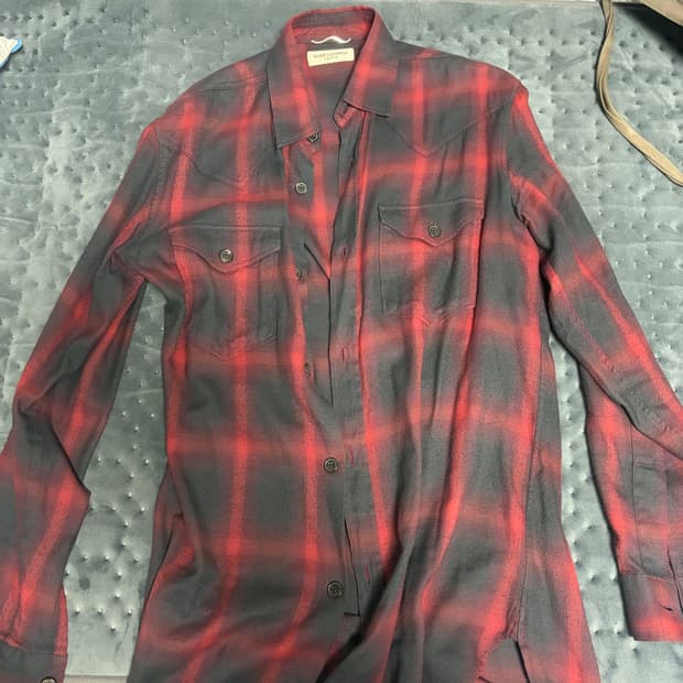 생로랑 15fw 플란넬 체크 셔츠 에디슬리먼 M