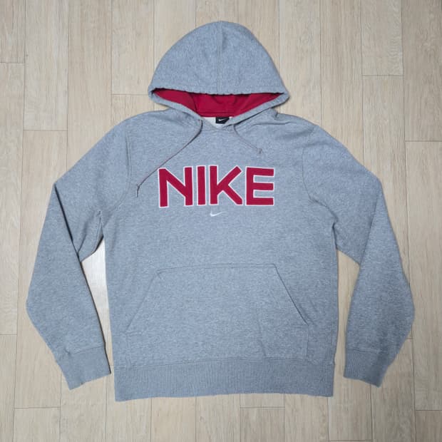 나이키 레드 빅로고 약기모 그레이 후드티