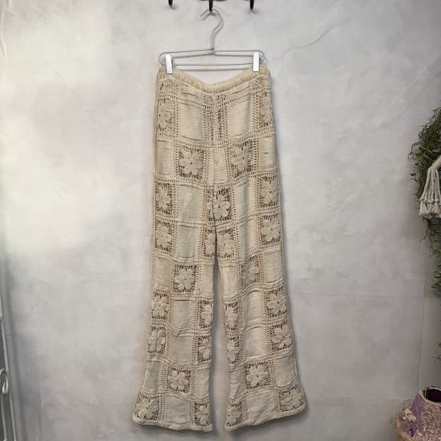 Ivory bohemian flower crochet pants