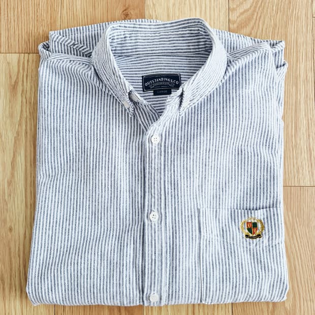 새상품급 아웃스탠딩 로고 스트라이프 옥스포드 셔츠 L 