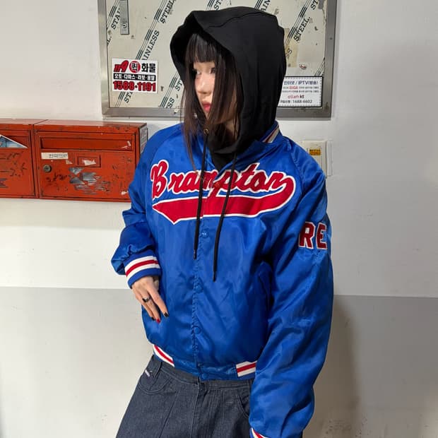 90s 올드스쿨 파란색 스타디움 배색 자켓 