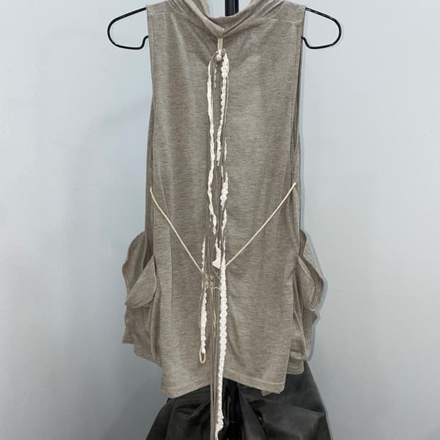 Grunge Hooded Drape Open Vest