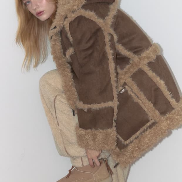 아수라 투웨이 스웨이드 후디 무스탕 브라운