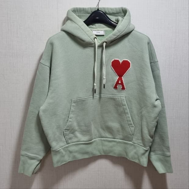 아미 빅 하트 로고 후드티 연두