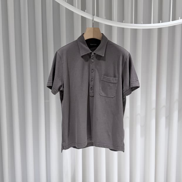 (A+/54) / 톰포드 실크 블랜디드 피켓 폴로 반팔 다크브라운