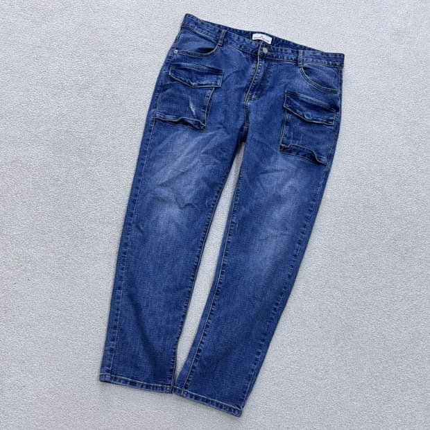 36 빈티지 남성 블루 워싱 데님 팬츠 0527E