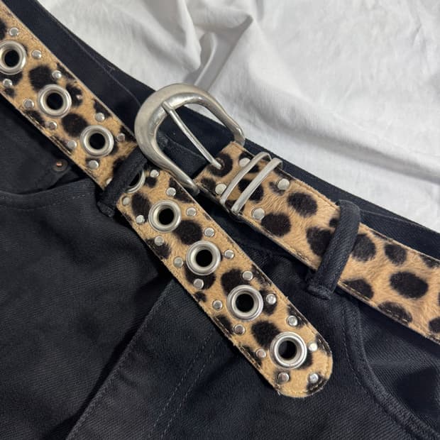 빈티지 레오파드 스터드 레더 벨트 y2k 펑크
