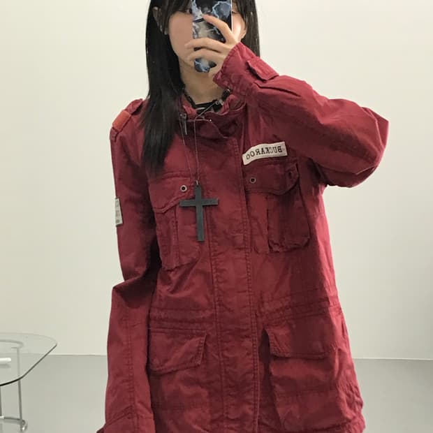 버커루 빈티지 백로고 레드 필드 자켓