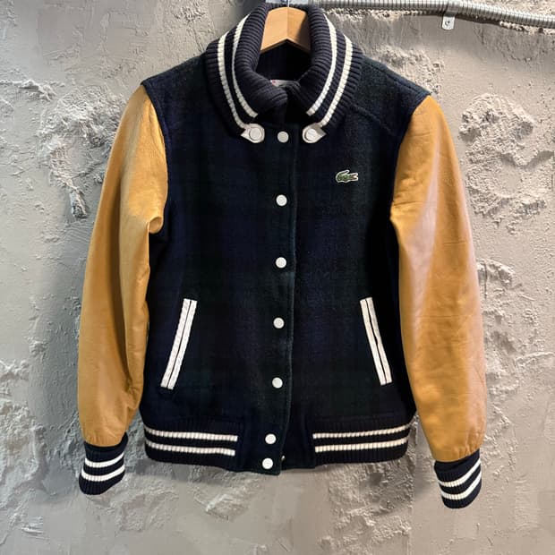 38 라코스테 LACOSTE 울 레더 바시티 스타디움 자켓 네이비 베이지
