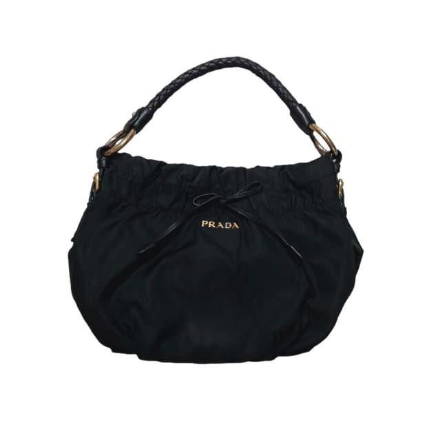 프라다 PRADA 블랙 나일론 셔링 호보백