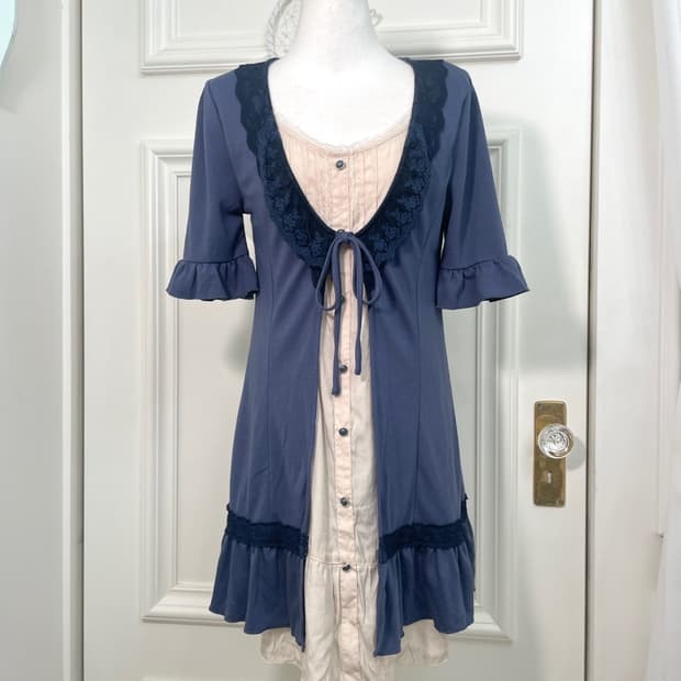 AXES FEMME navy beige layered cotton mid