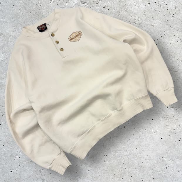 [M] 할리데이비슨 헨리넥 아이보리색 버튼 스웨트셔츠 C294