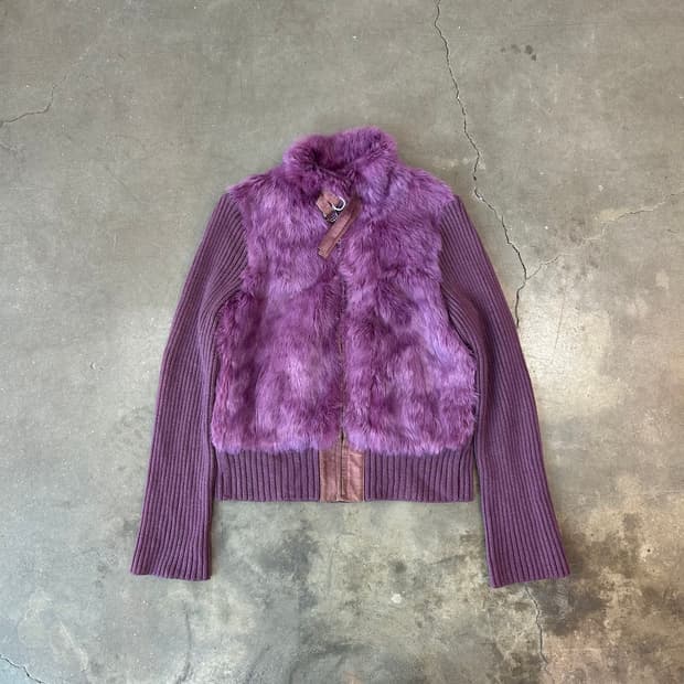 레빗퍼 퍼플 니트 집업