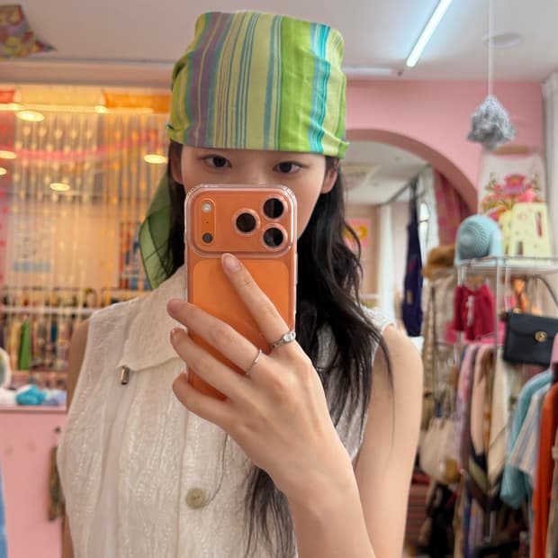 빈티지 에스닉 그린 스트라이프 스카프