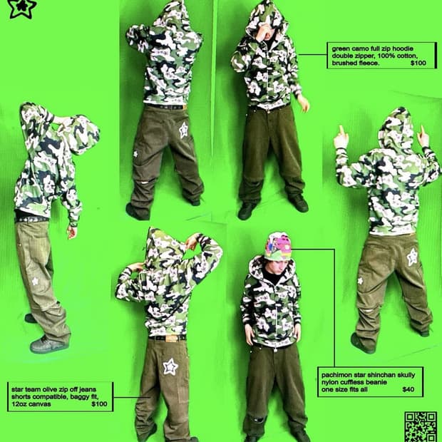 Star team olive zip off baggy jeans