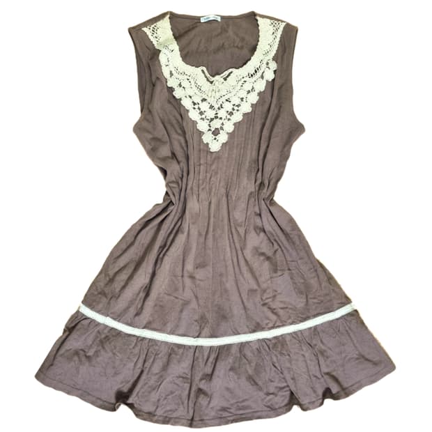 빈티지 크로쉐 브라운 민소매 핀턱 원피스 모리걸하구미히피오리엔탈