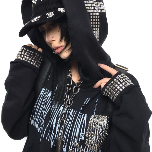 스터드 크로스 오버핏 후드