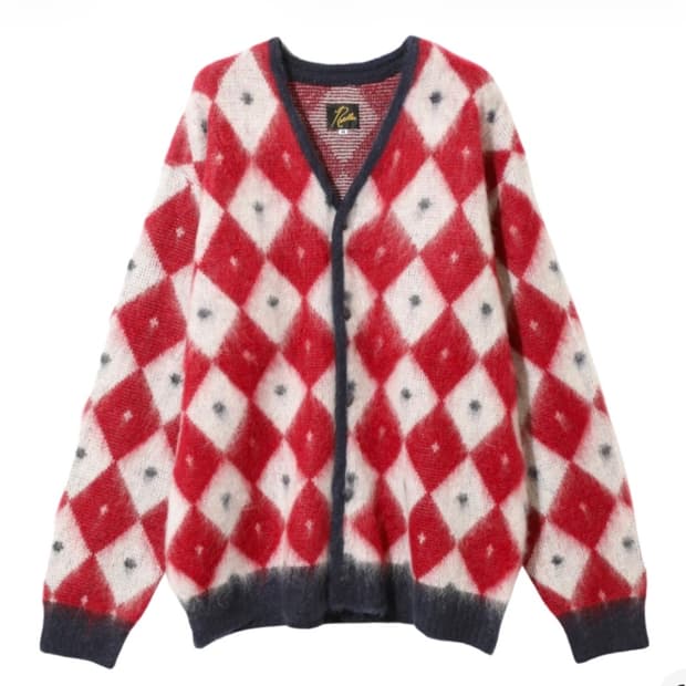 니들스 모헤어  가디건 아가일 패턴