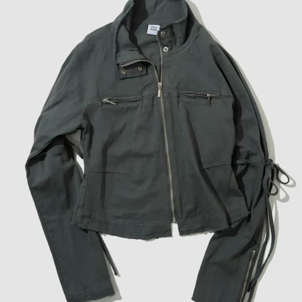 플레이스 스튜디오 데미지 빈티지 워싱스트링 라인 코튼 집업 자켓