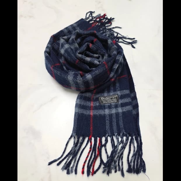 버버리 네이비 노바체크 램스울 머플러