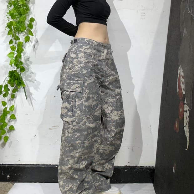 빈티지 미군 군복 밀리터리 와이드 카모 카고 팬츠 바지 