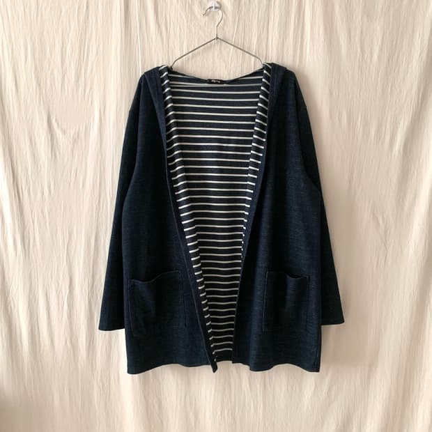 네이비 스트라이프 후드 가디건