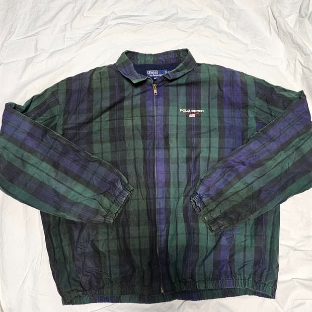 90s 폴로랄프로렌 스포츠 성조기 체크패턴 스윙탑 블루종 자켓 XL