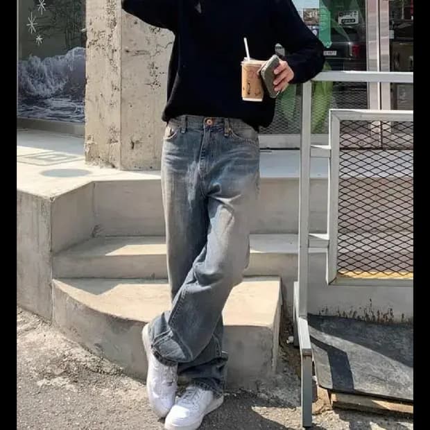M ) 빈티지 워싱 스트레이트 데님팬츠