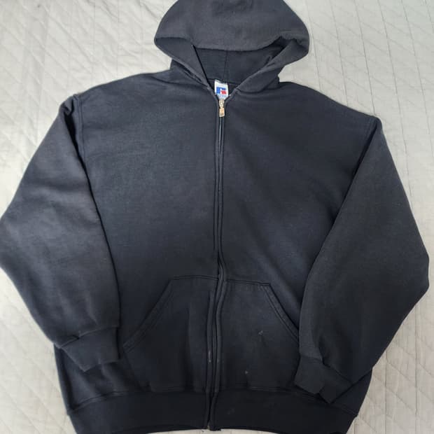 [XL] 90s 러셀 애슬레틱 빈티지 후드집업 블랙 ver. 블리칭