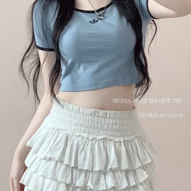 오월빈티지 아디다스 제니깔 블루x블랙 크롭티셔츠