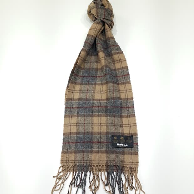 MX620 바버 90s 스코틀랜드판 램스울 클래식타탄 베이지 머플러 목