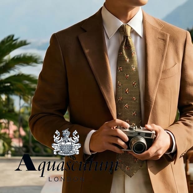 아쿠아스큐텀 실크 브라운 패턴 넥타이 9.4cm A+등급 A19338
