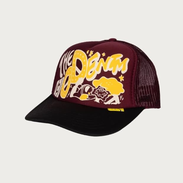 (1회착 새상품퀄) 캐피탈 더 데님 다이드 프린트 트러커 캡 (버건디