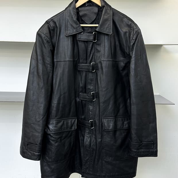 빈티지 90s 카우 레더 버클 코트