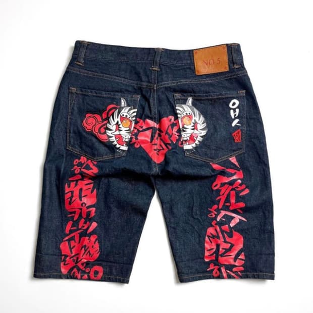 에비수 백프린팅 KR생지 데님 팬츠