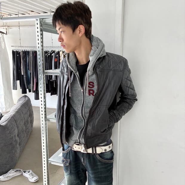 조르지오 브라토 워시드 퀄팅 바이커 레더 자켓