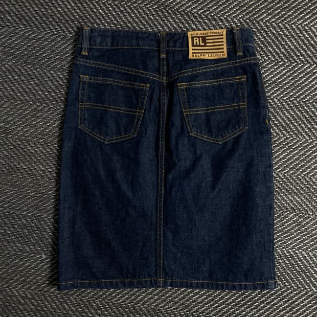 폴로 랄프로렌 레더 로고 데님 스커트o 3628