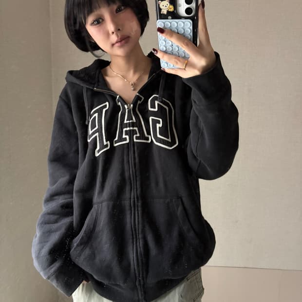갭 블랙 보아털 후드집업