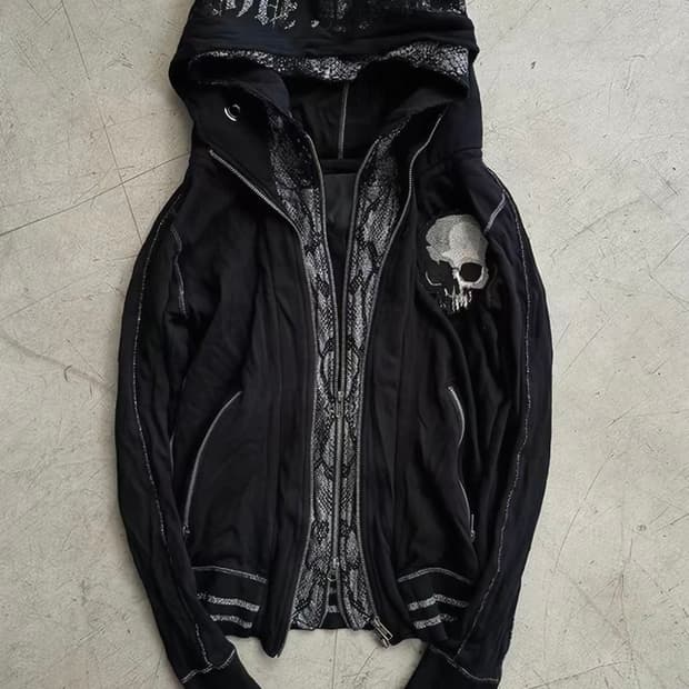 Retro American Skull Zip Hoodie